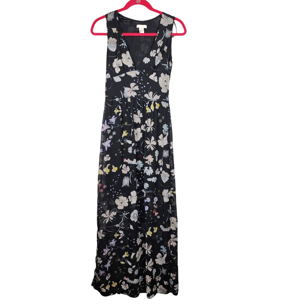 H&M Conscious Babydoll Maxi Dress Women 4 Black Floral Wedding Guest Casual Chic